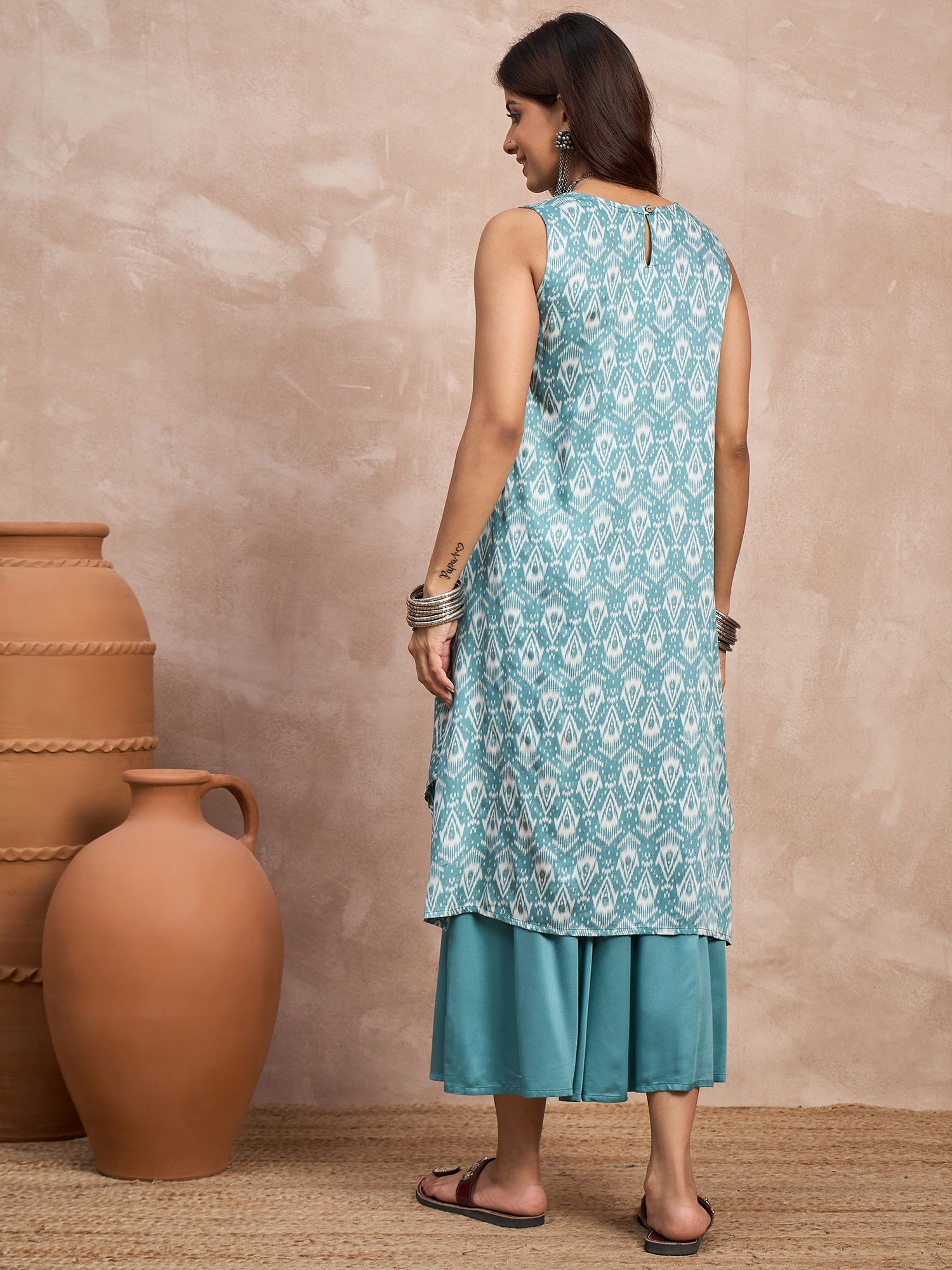 Light Teal Foil Kurta Palazzo Set