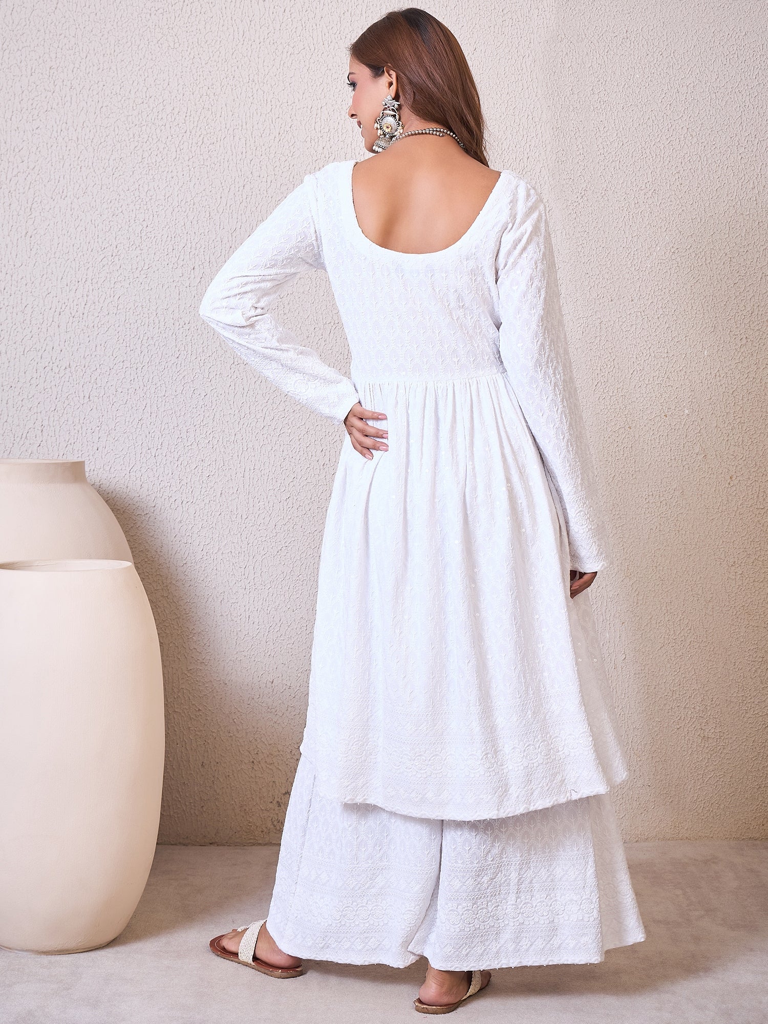 White Chikankari Sweetheart Set