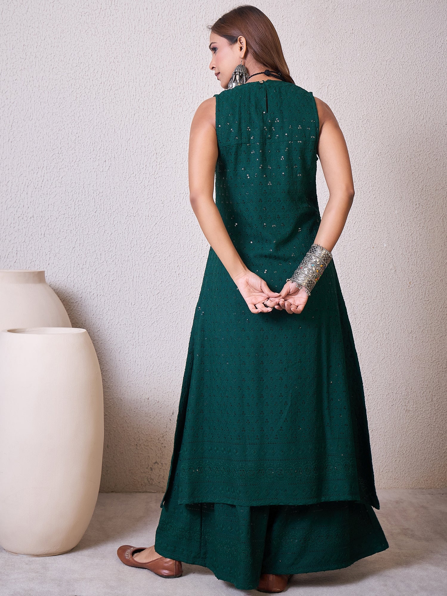 Dark Green Chikankari Halter Kurta Set