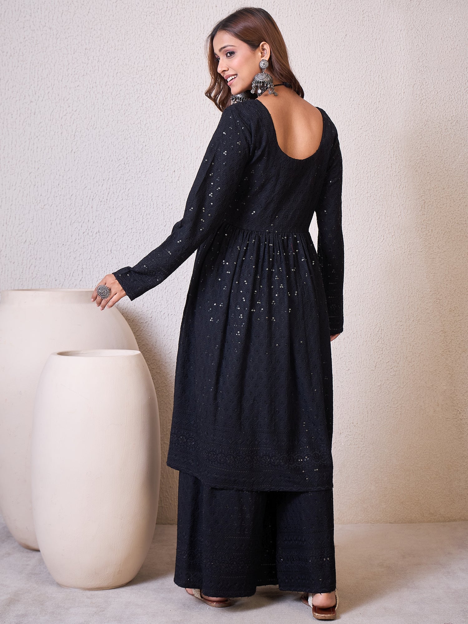 Black Chikankari Sweetheart Set