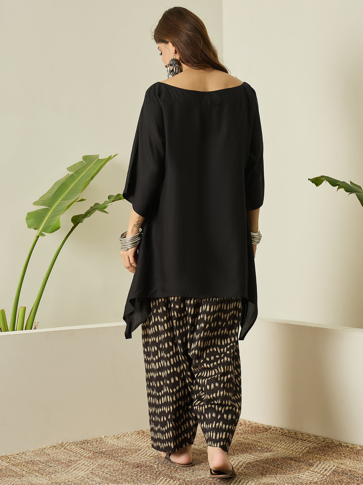 Black Boat Neck Black Ikkat Salwar Set