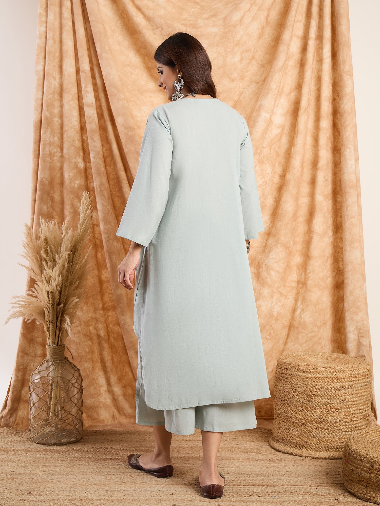 Steel Blue Flared Kurta Set