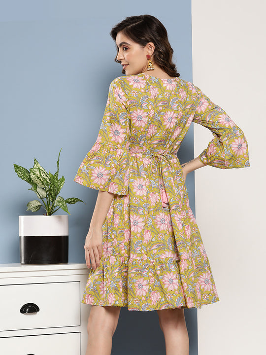 Lime Green -Mauve Floral Print Short