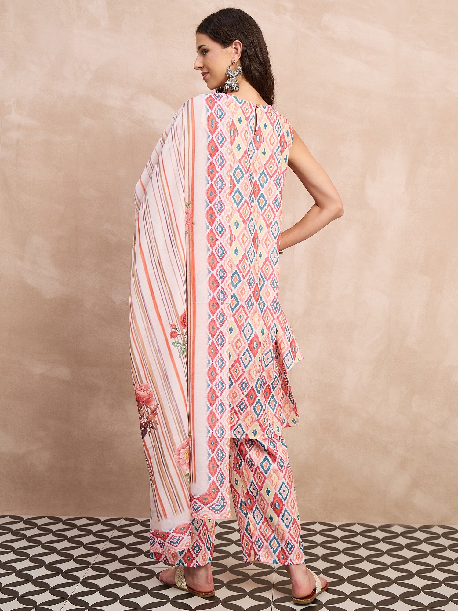 Multi Ikkat Print Kurta Set With Dupatta
