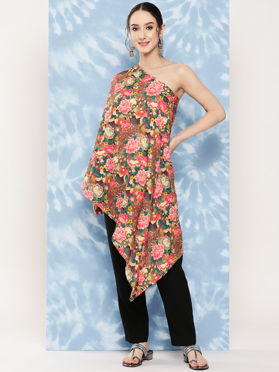 Mutli Peacock Japanese Art Oneshoulder Top