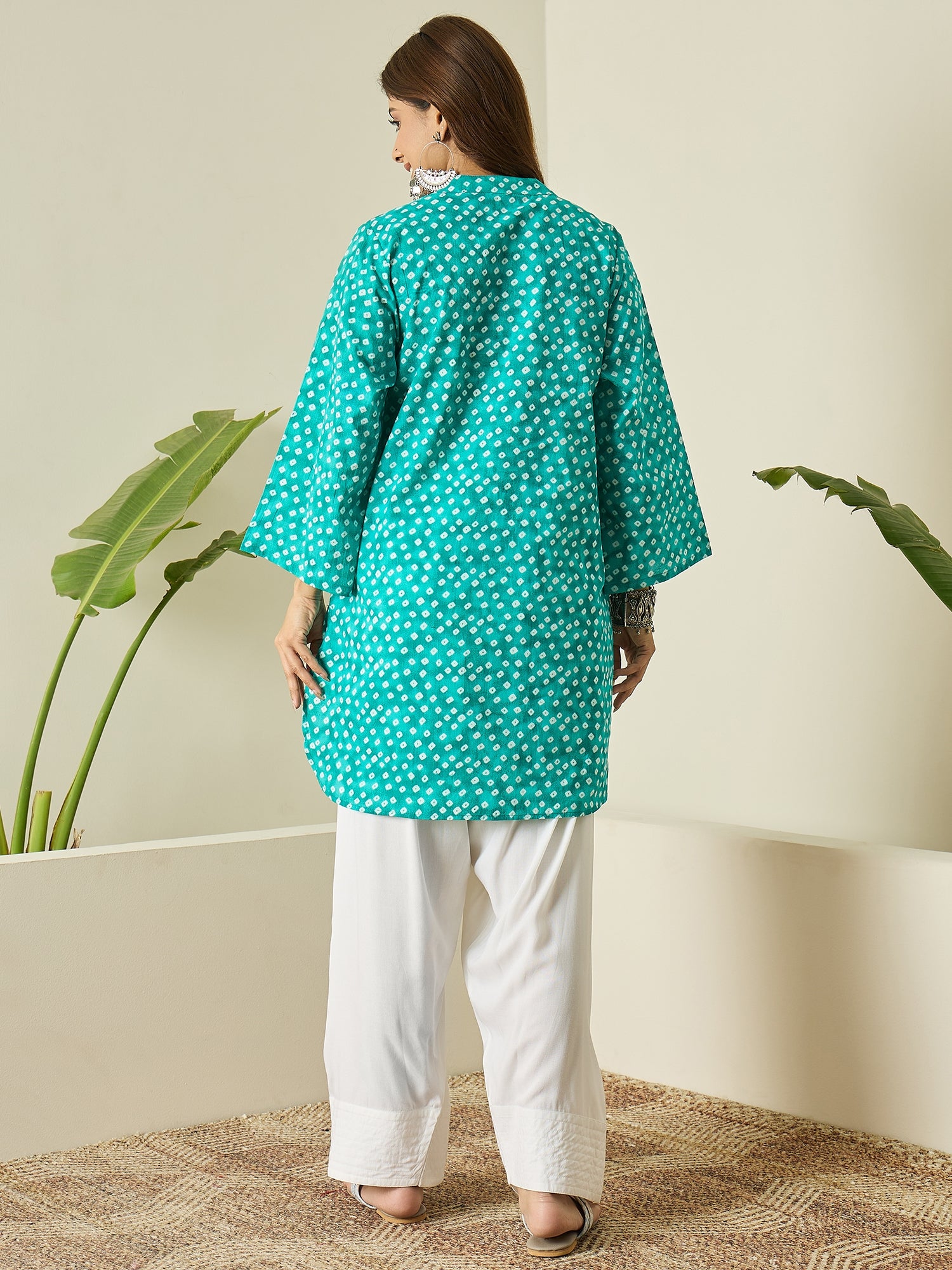 Blue White Dot Kurta White Salwar Set