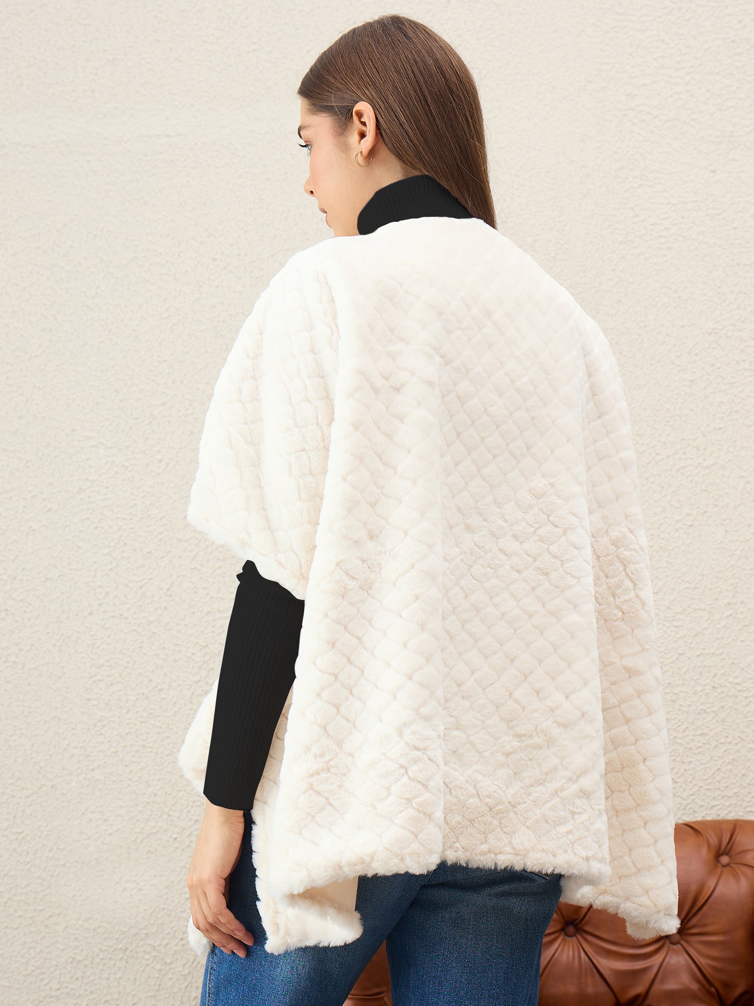 White Texture Fur Shrug