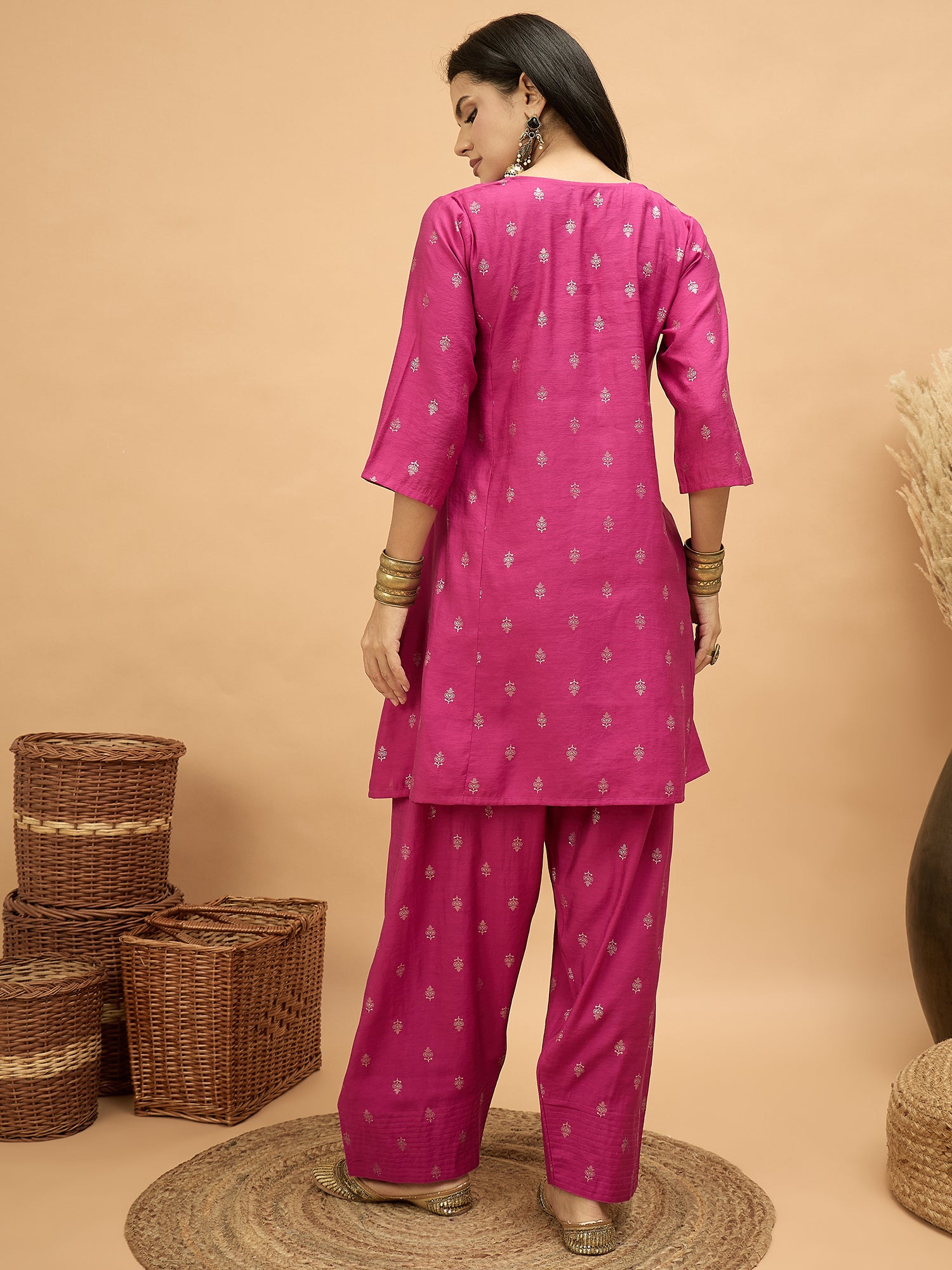 Magenta Foil Pplm Kurti Salwar Set (To be dispatched in 7 -10 days)