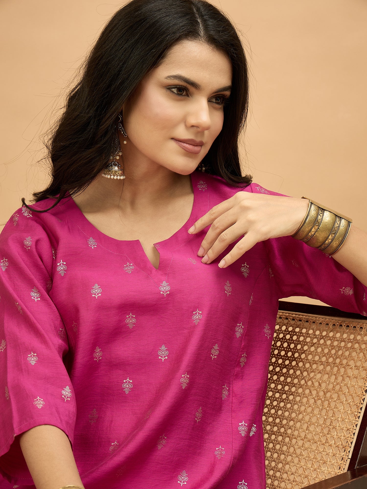 Magenta Foil Pplm Kurti Salwar Set (To be dispatched in 7 -10 days)