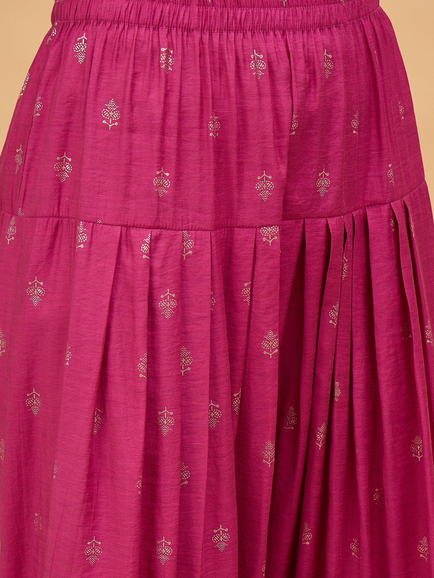 Magenta Foil Pplm Kurti Salwar Set (To be dispatched in 7 -10 days)