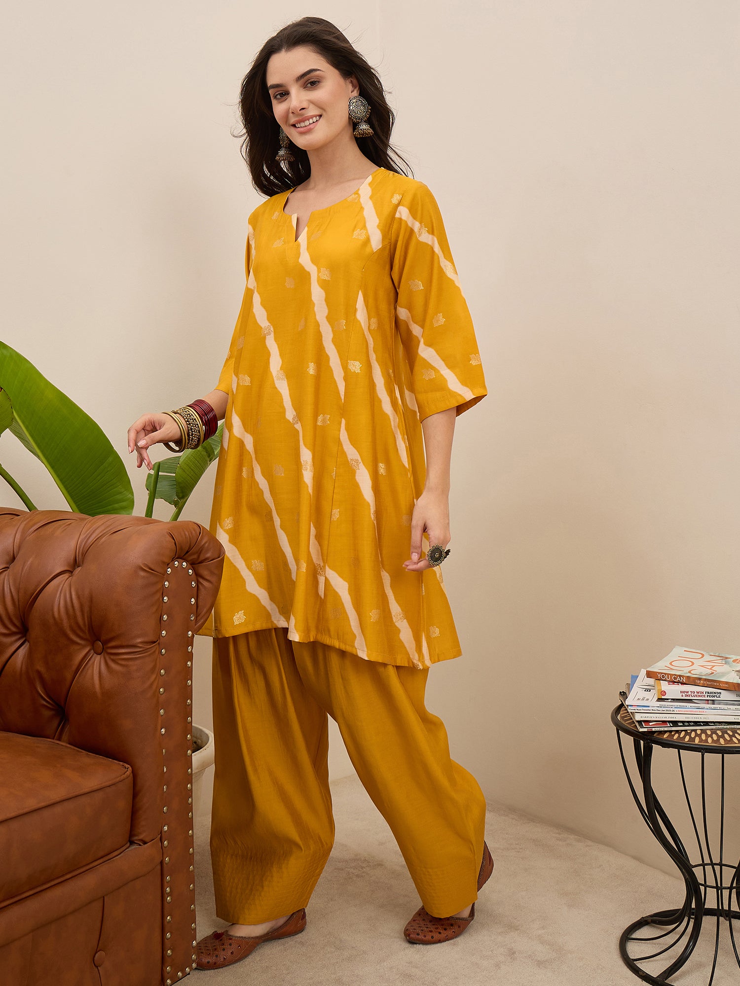 Yellow Lehariya Foil Kurta Salwar Set (To be dispatched in 7 -10 days)