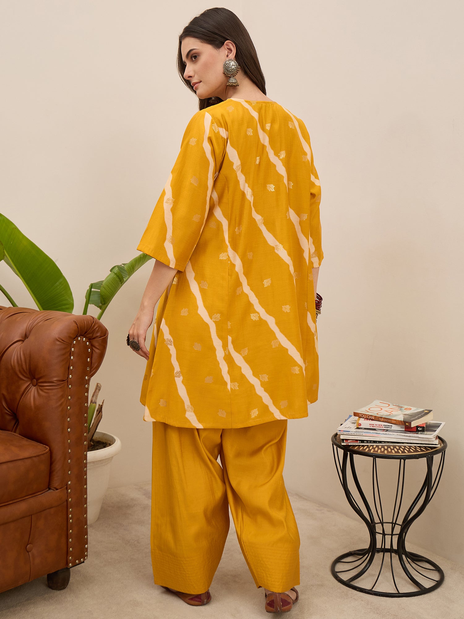 Yellow Lehariya Foil Kurta Salwar Set (To be dispatched in 7 -10 days)