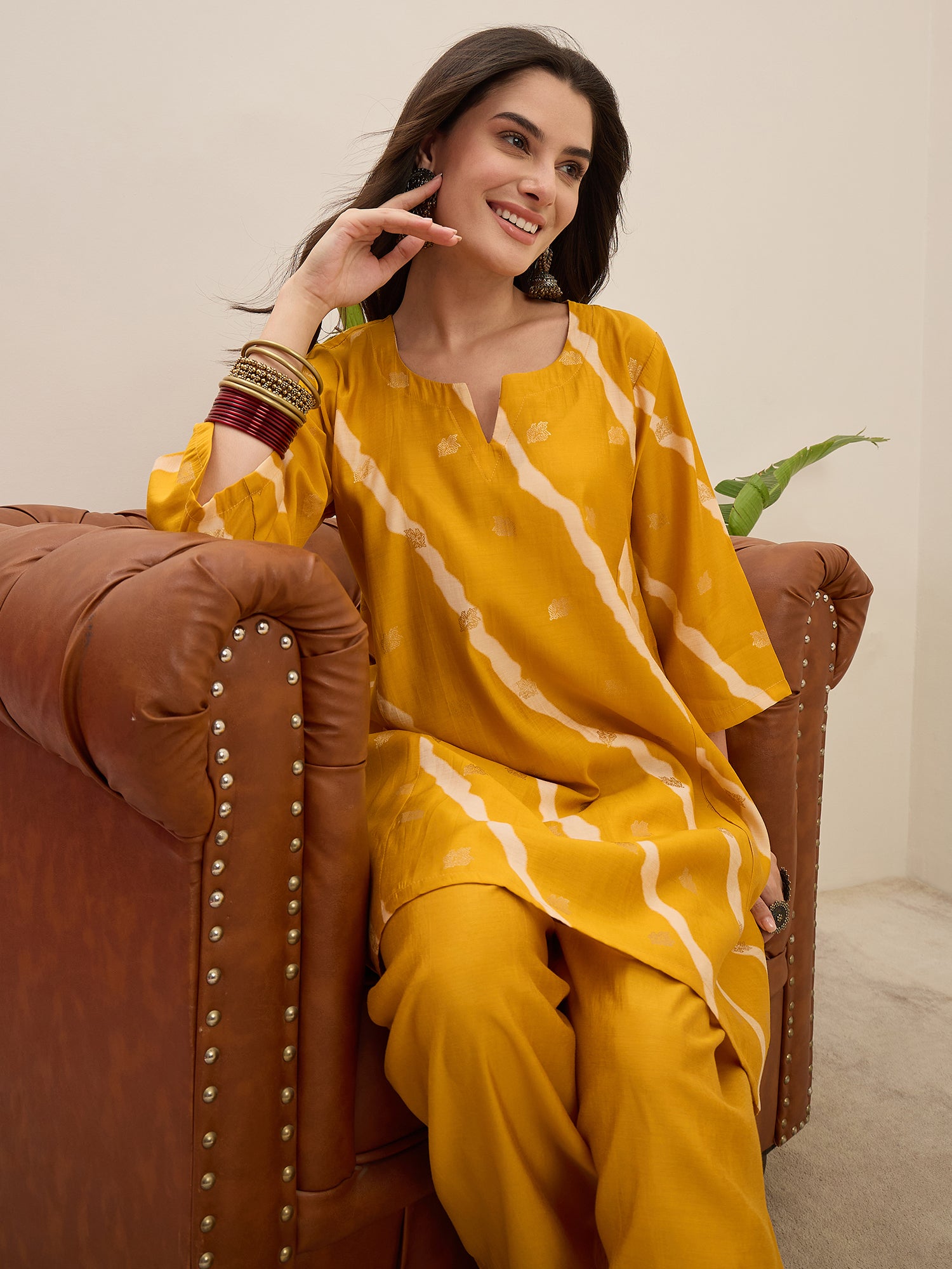 Yellow Lehariya Foil Kurta Salwar Set (To be dispatched in 7 -10 days)