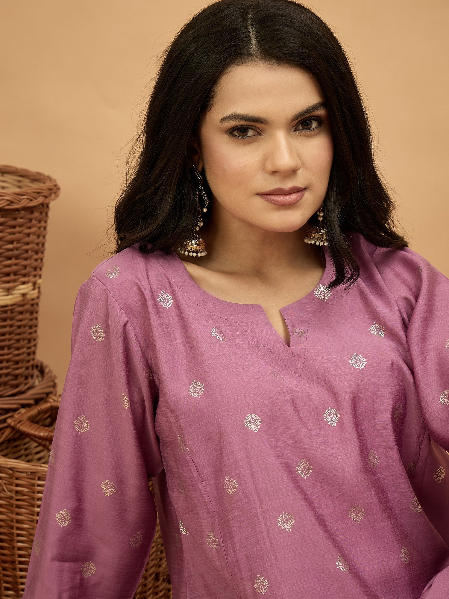 Opera Mauve Foil Pplm Kurti Salwar Set (To be dispatched in 7 -10 days)