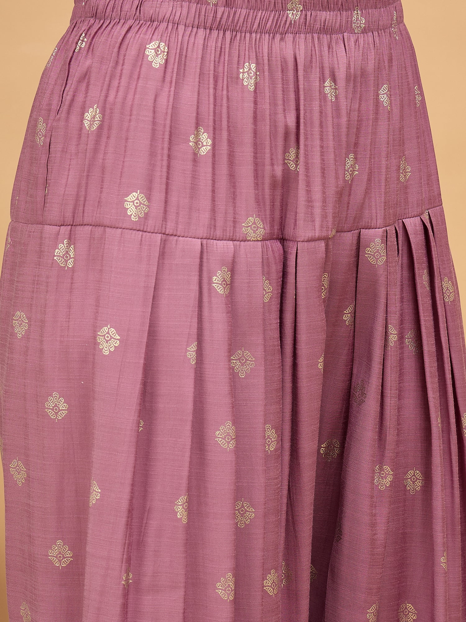 Opera Mauve Foil Pplm Kurti Salwar Set (To be dispatched in 7 -10 days)