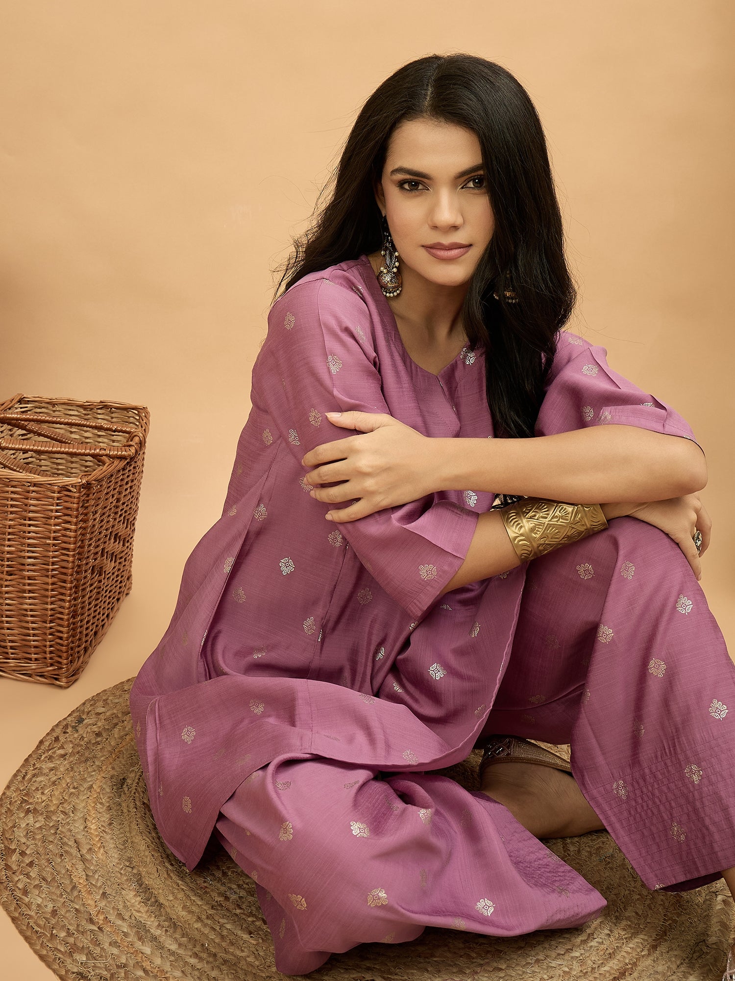 Opera Mauve Foil Pplm Kurti Salwar Set (To be dispatched in 7 -10 days)