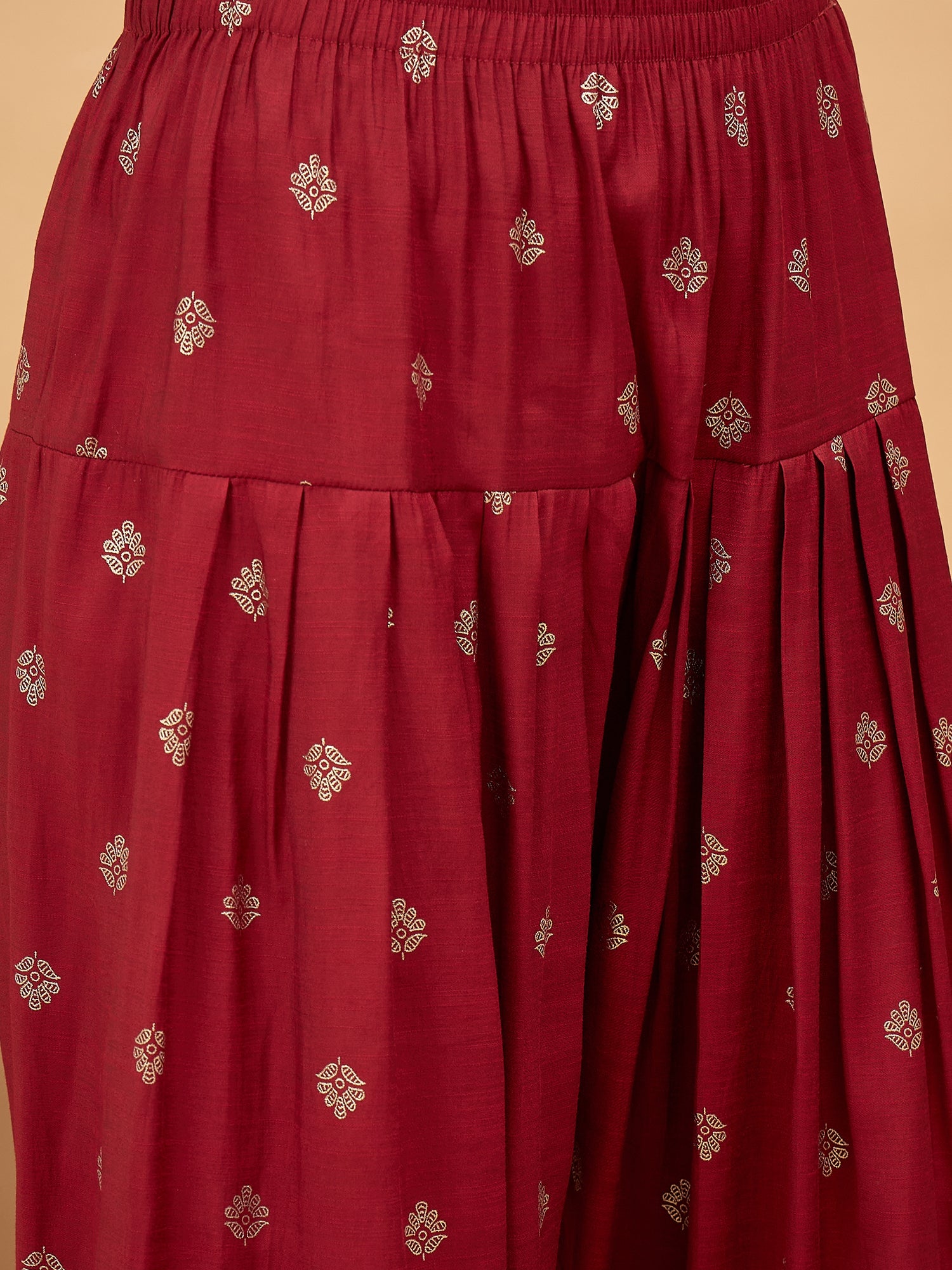 Barn Red Foil Pplm Kurti Salwar Set (To be dispatched in 7 -10 days)