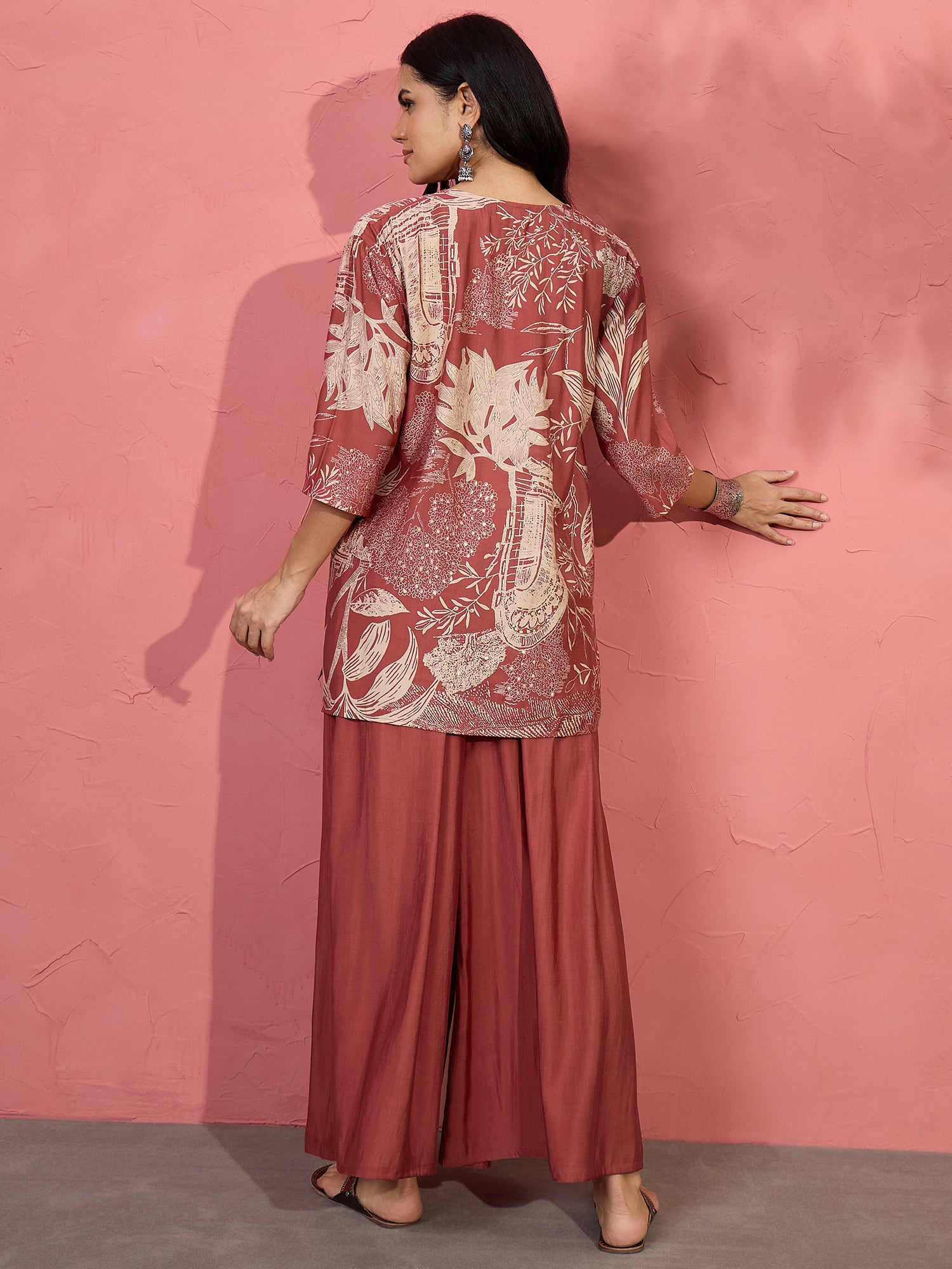 Dull Rust Beige V Short Kurti Set (To be dispatched in 7 -10 days)