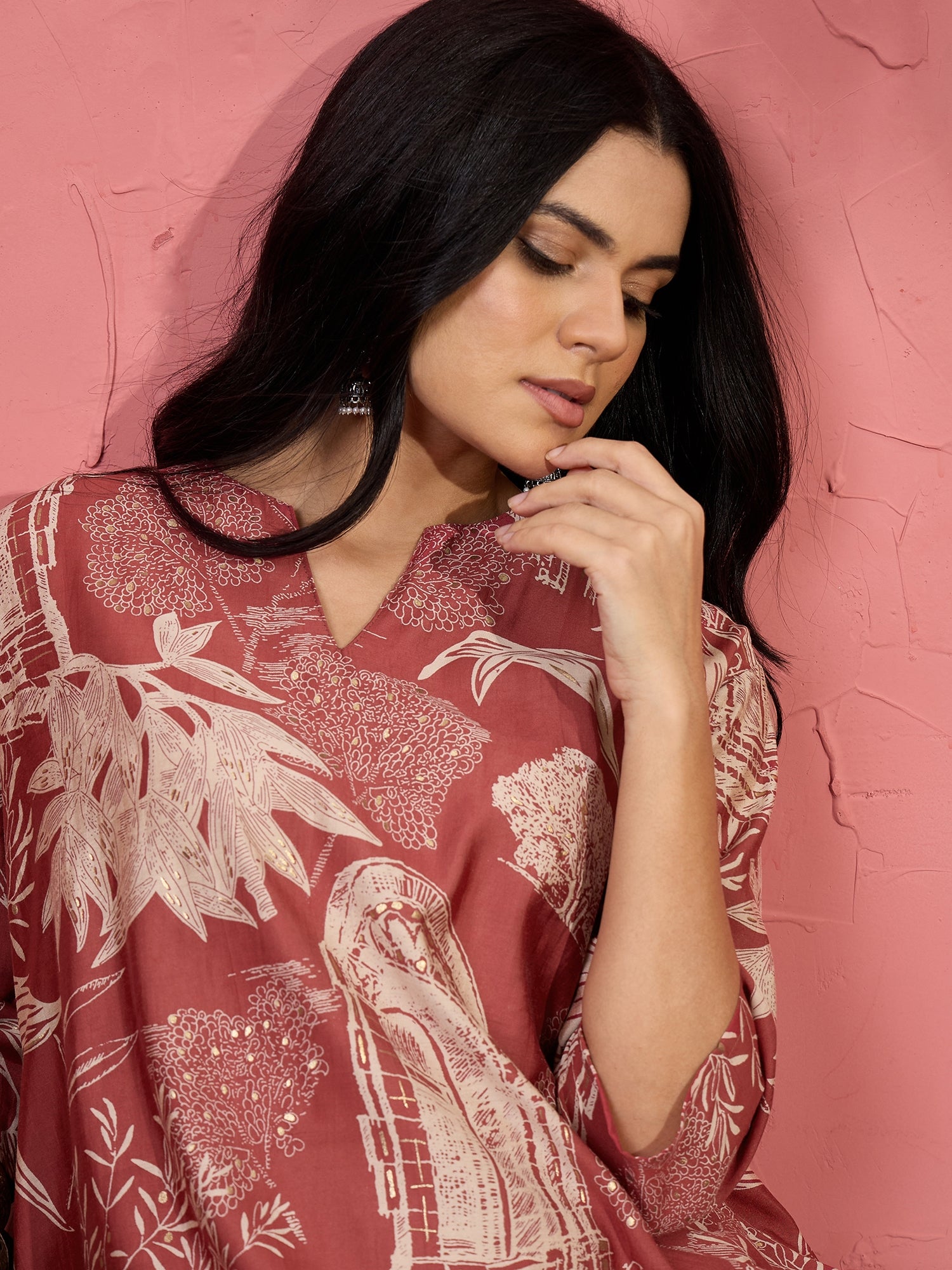Dull Rust Beige V Short Kurti Set (To be dispatched in 7 -10 days)