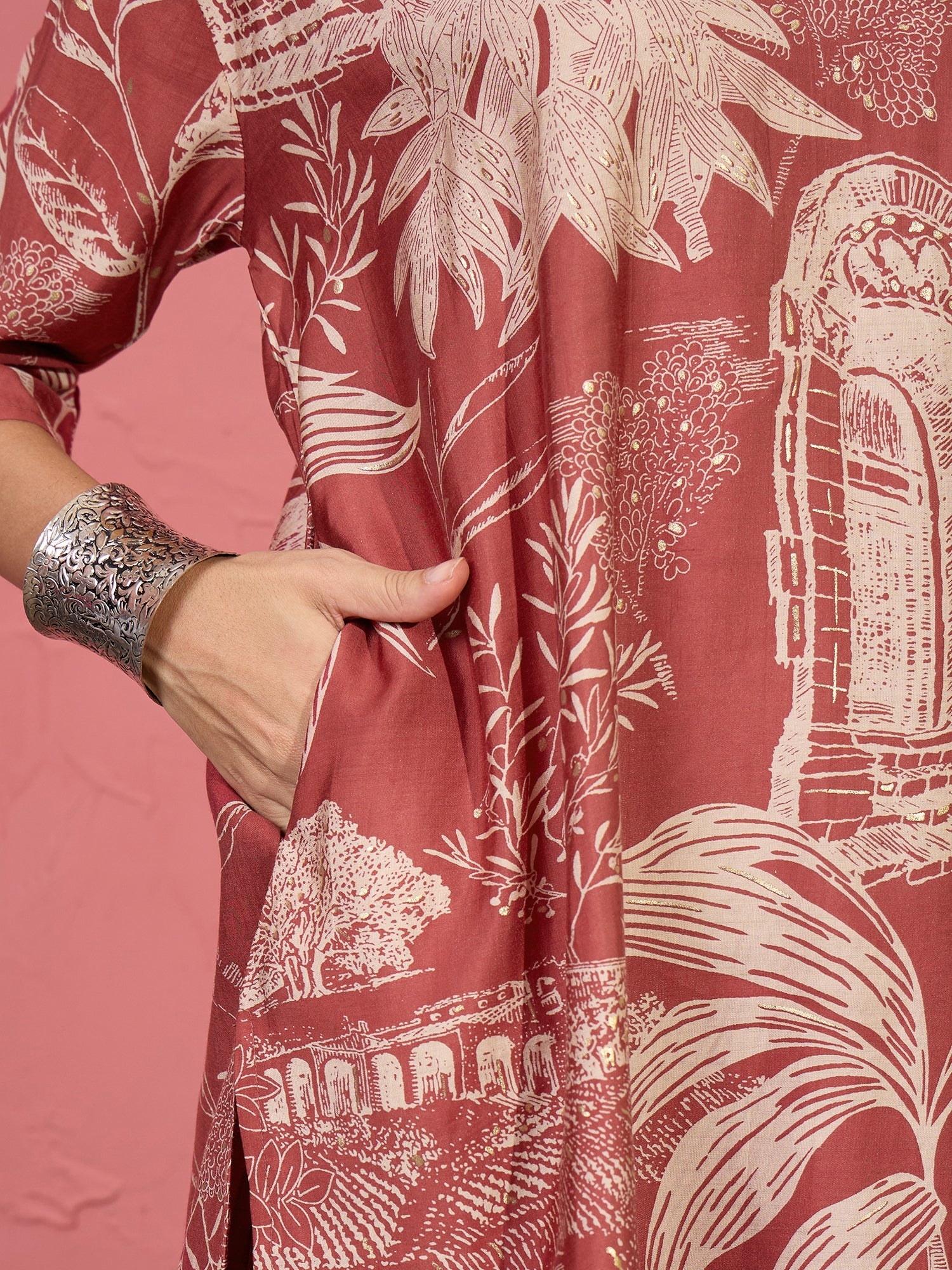 Dull Rust Beige V Short Kurti Set (To be dispatched in 7 -10 days)
