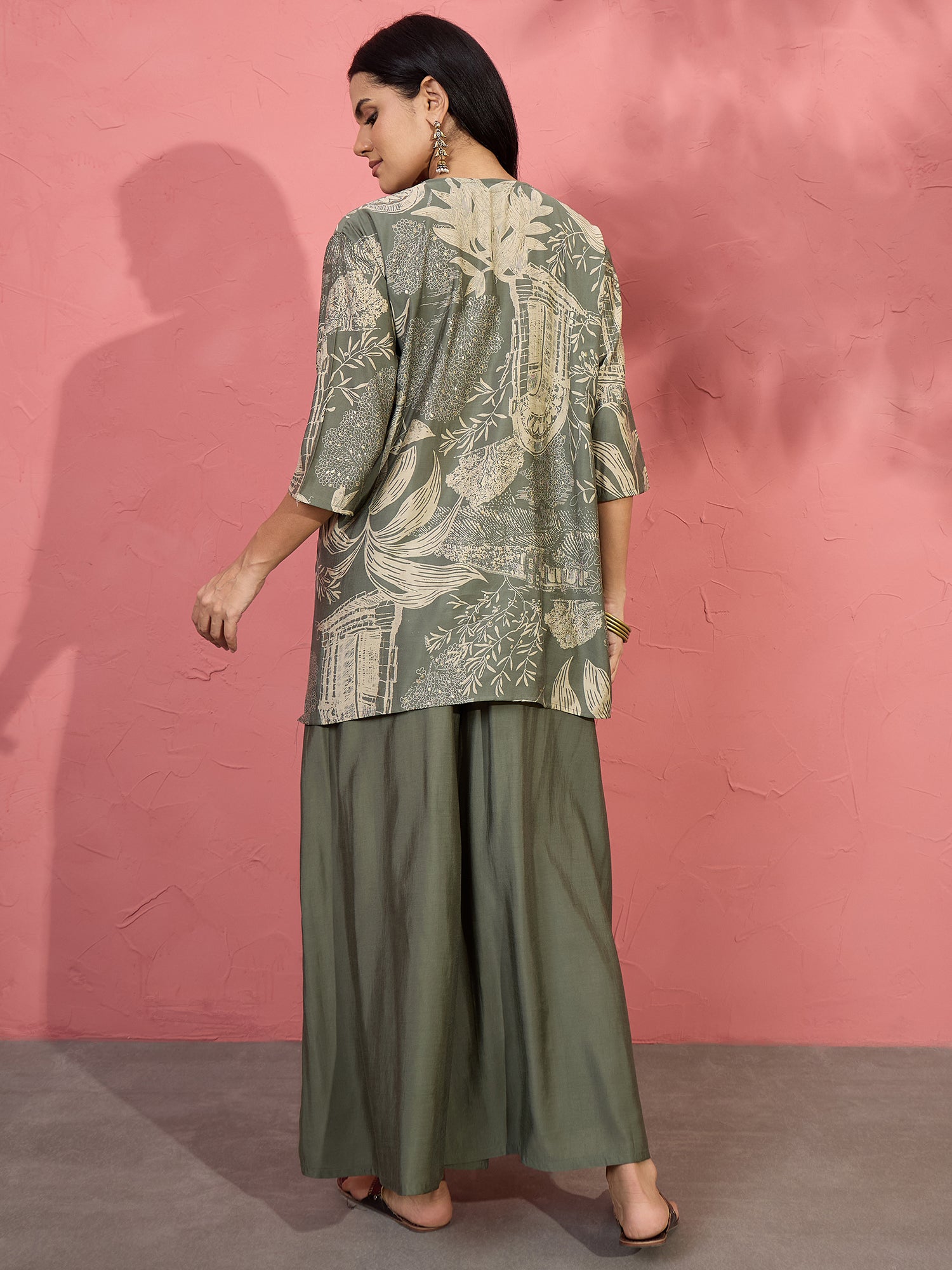 Fern Green Beige V Short Kurti Set (To be dispatched in 7 -10 days)