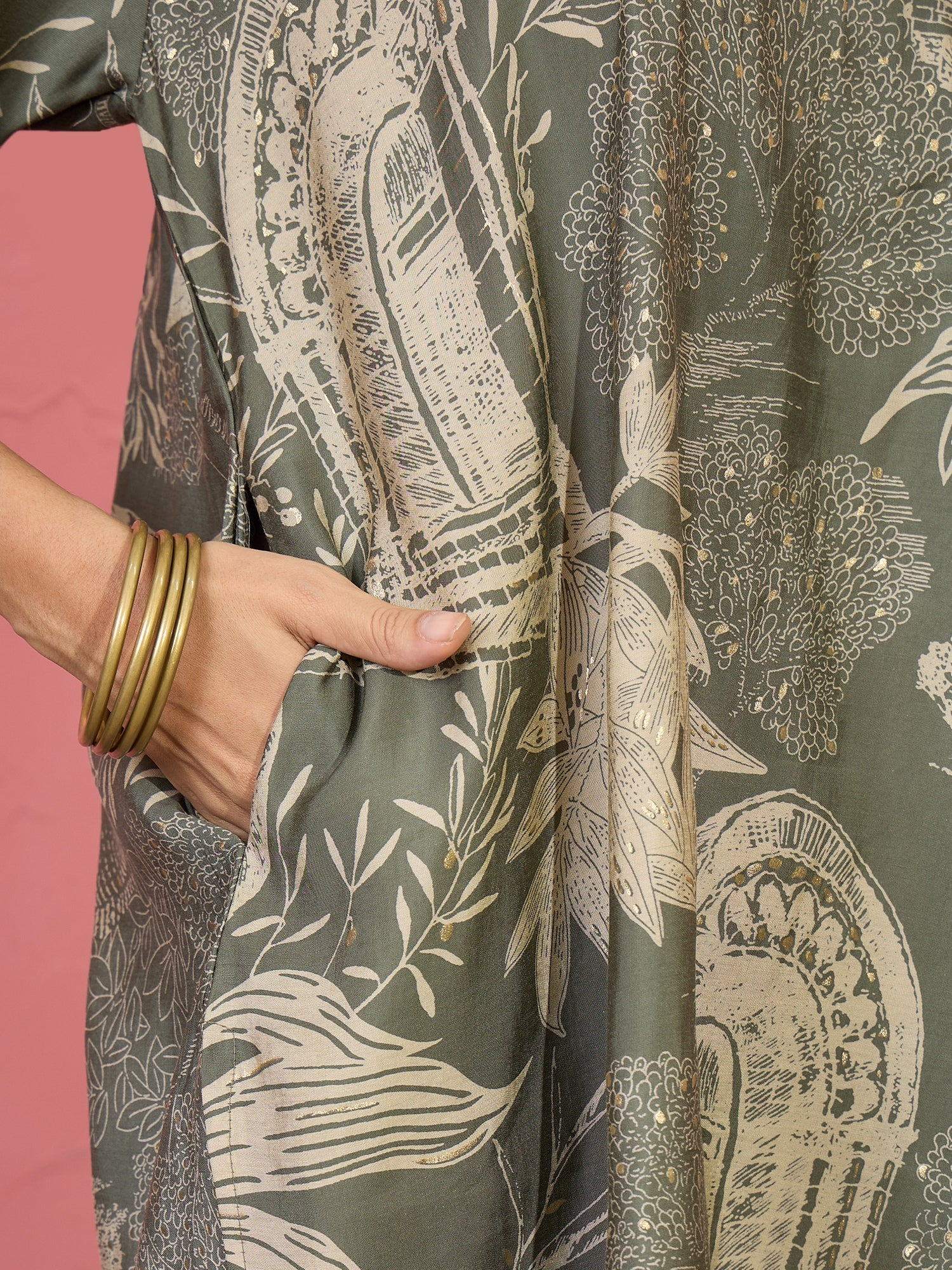 Fern Green Beige V Short Kurti Set (To be dispatched in 7 -10 days)