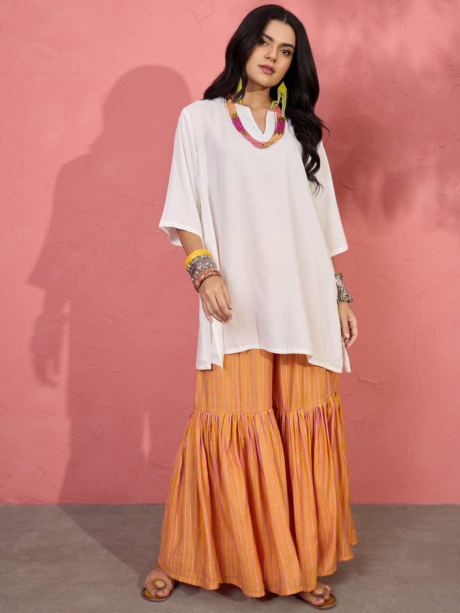 White V Short Kurti Mustard Sharara Set (To be dispatched in 7 -10 days)