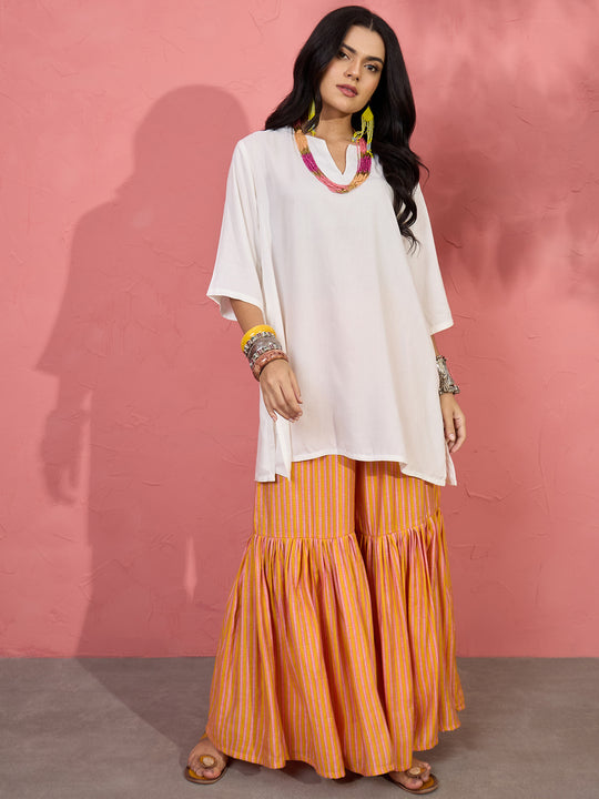 White V Short Kurti Mustard Sharara Set (To be dispatched in 7 -10 days)