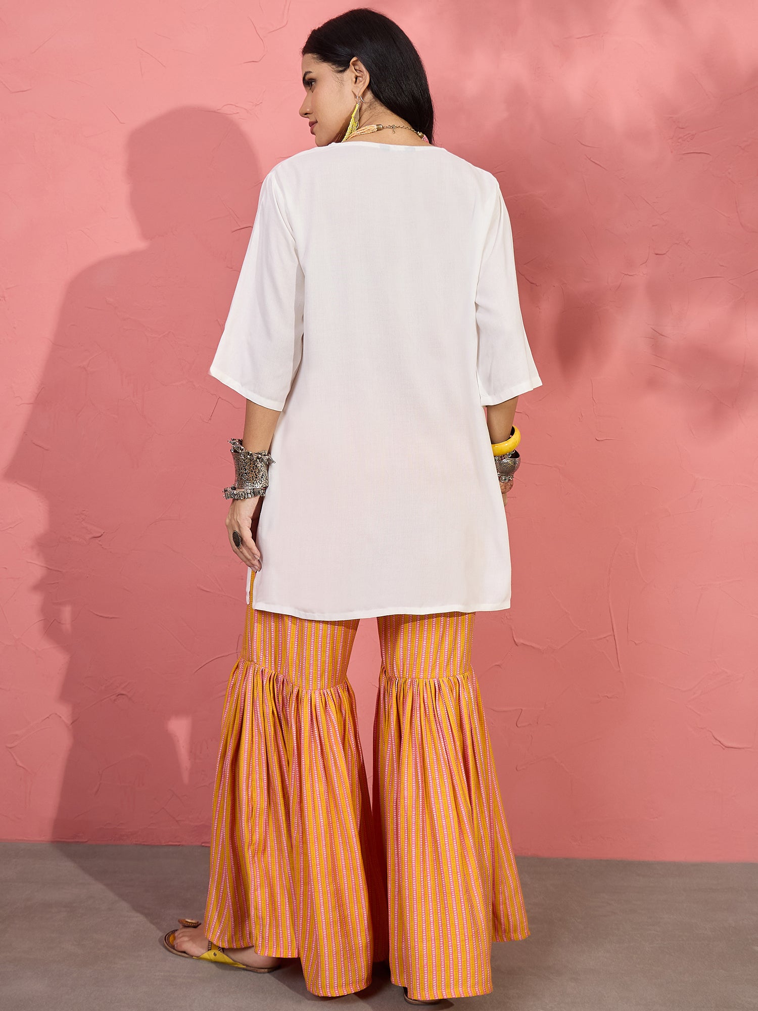White V Short Kurti Mustard Sharara Set (To be dispatched in 7 -10 days)