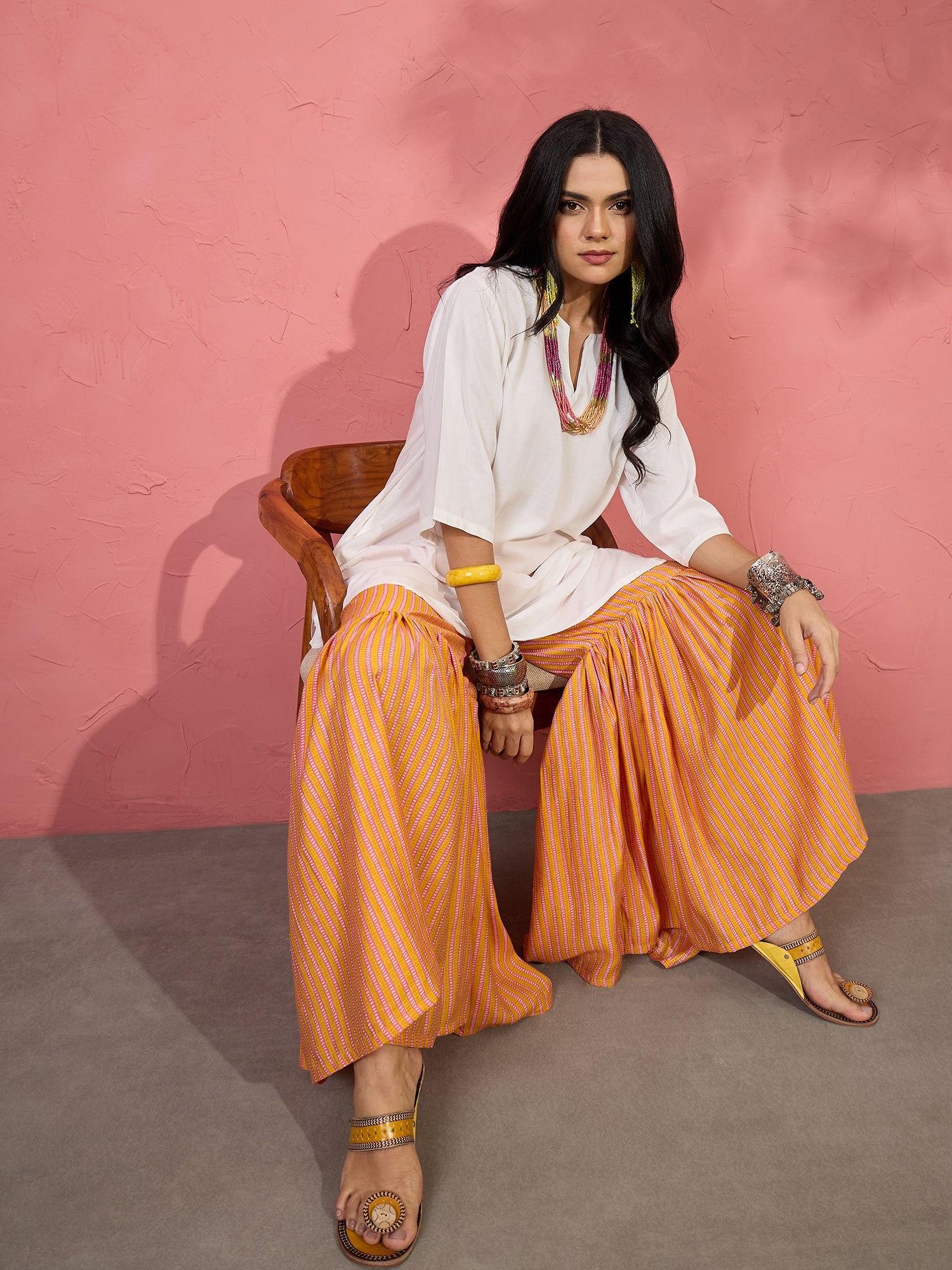 White V Short Kurti Mustard Sharara Set (To be dispatched in 7 -10 days)