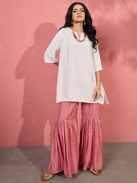 White V Short Kurti Pink Sharara Set (To be dispatched in 7 -10 days)