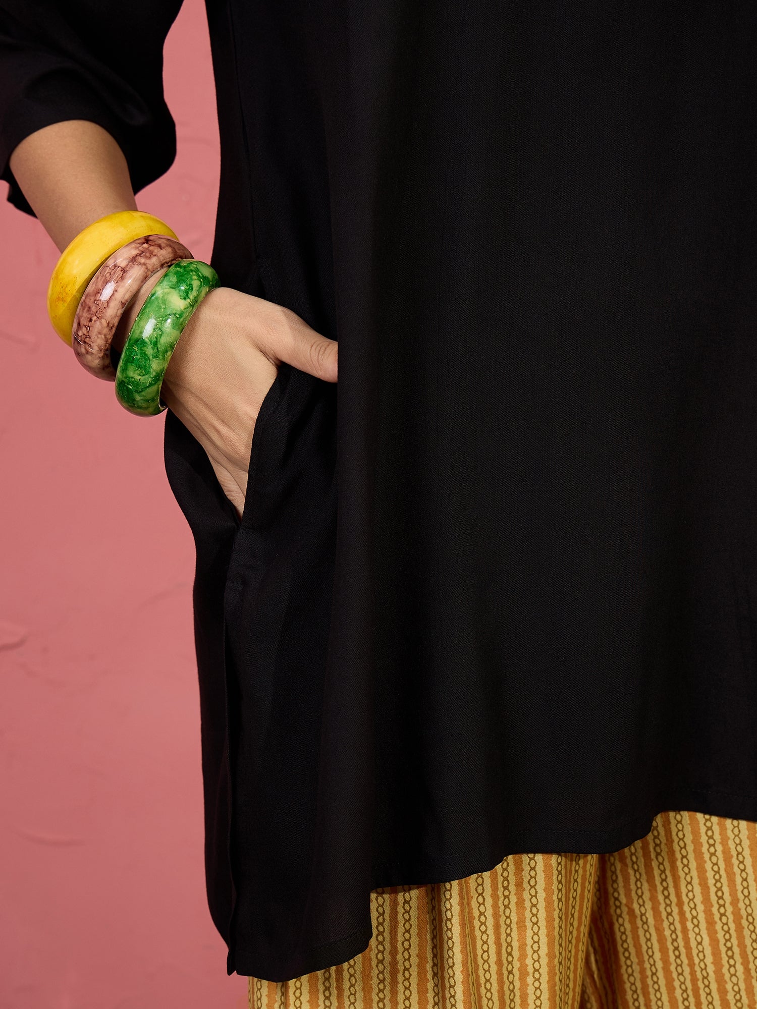 Black V Short Kurti Khaki Sharara Set (To be dispatched in 7 -10 days)