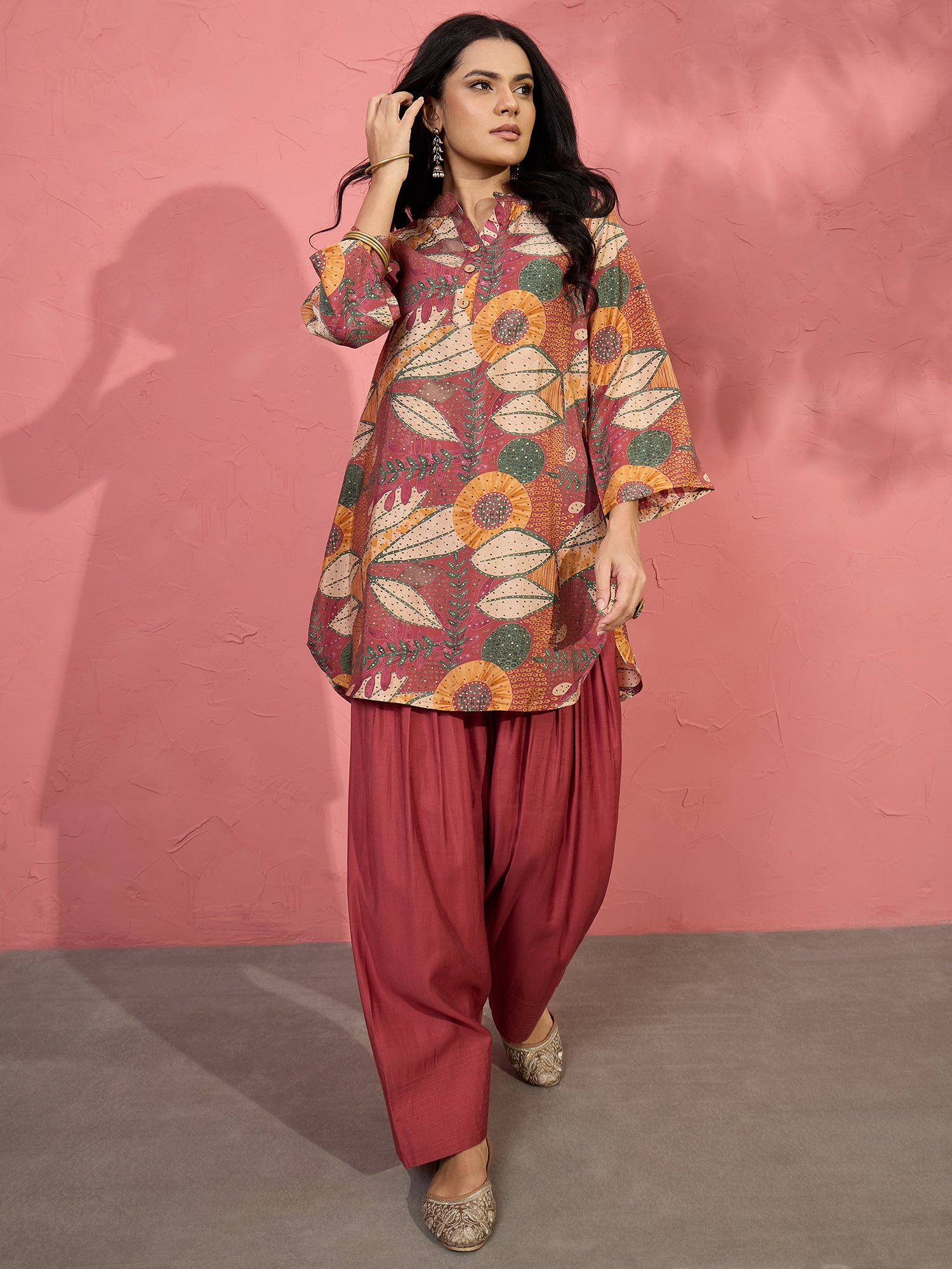 Dull Rust Botanical Motif Salwar Set (To be dispatched in 7 -10 days)