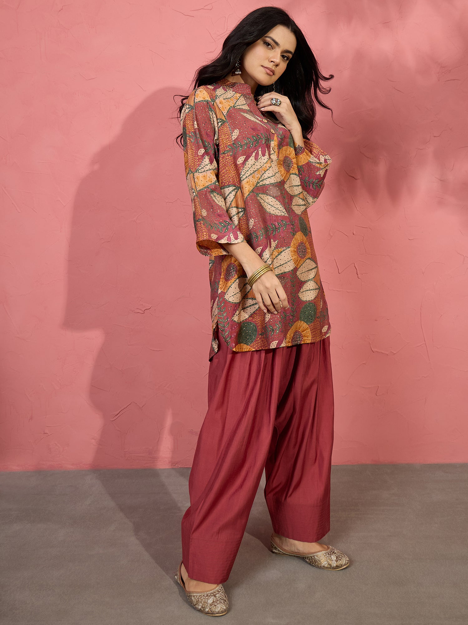 Dull Rust Botanical Motif Salwar Set (To be dispatched in 7 -10 days)