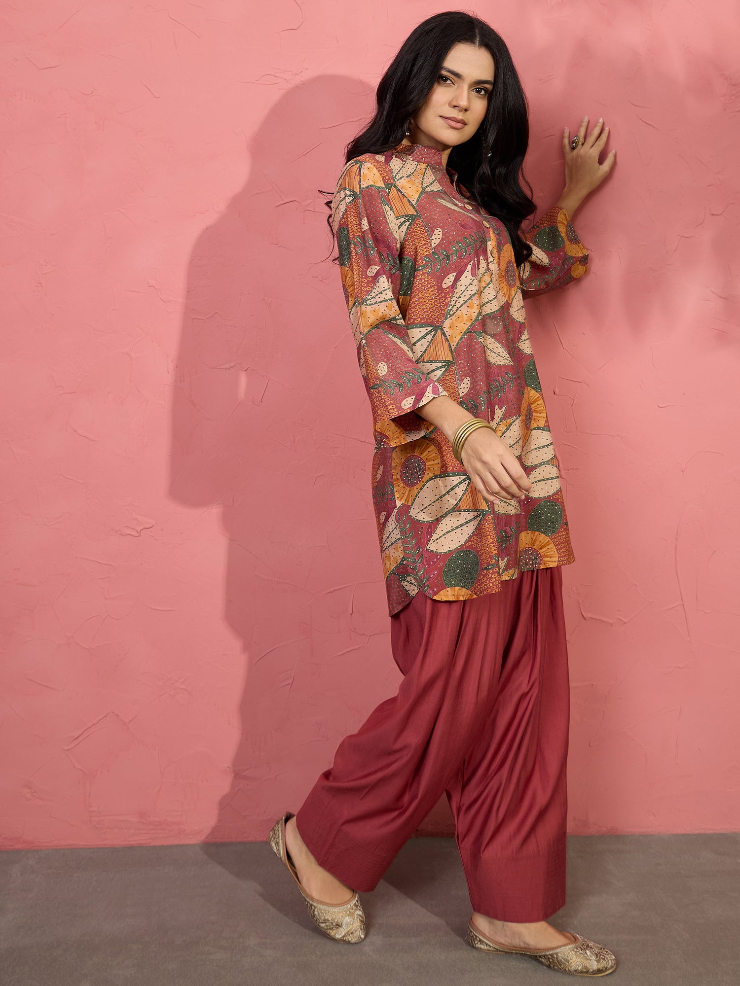 Dull Rust Botanical Motif Salwar Set (To be dispatched in 7 -10 days)
