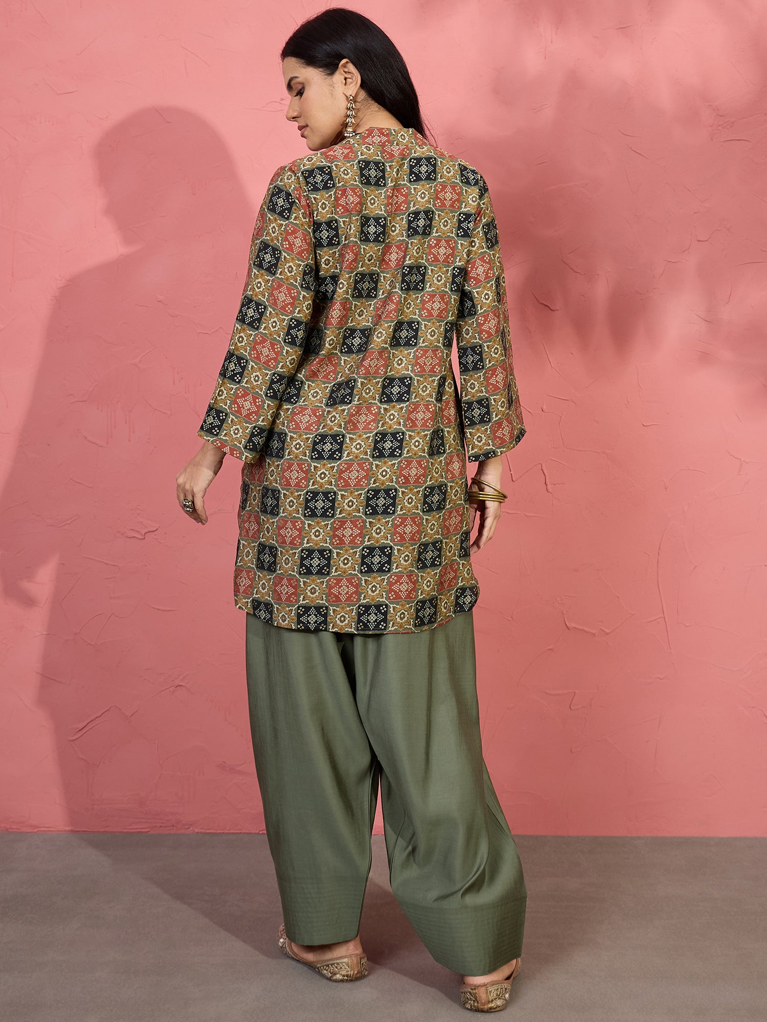 Fern Green Ajrakh Bandhani Salwar Set (To be dispatched in 7 -10 days)