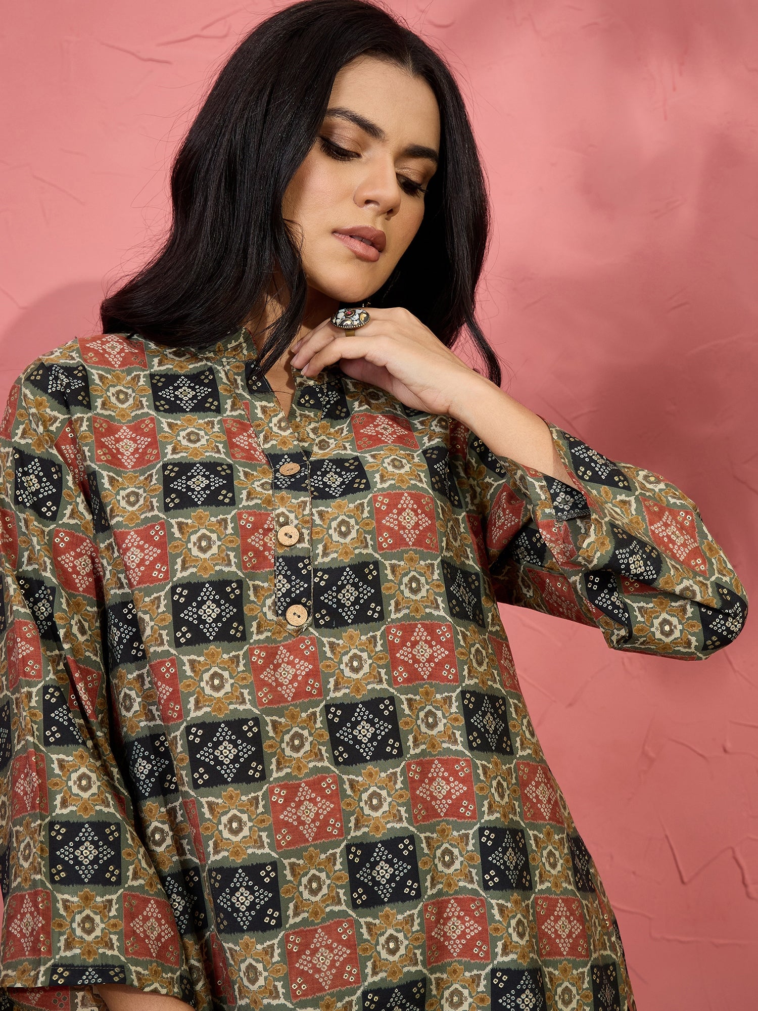 Fern Green Ajrakh Bandhani Salwar Set (To be dispatched in 7 -10 days)