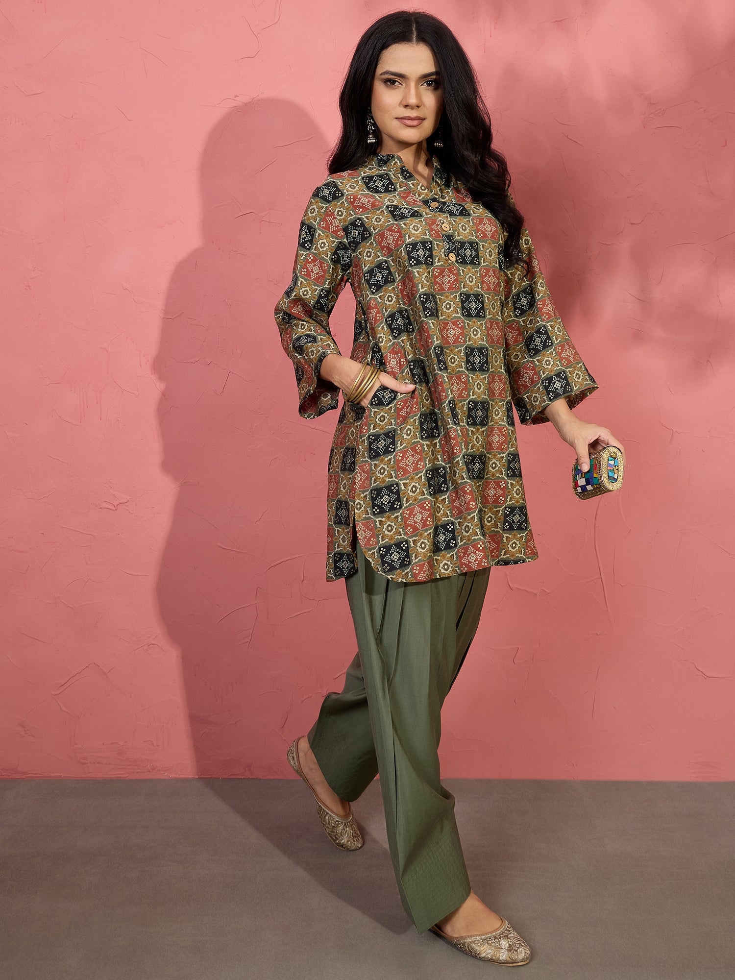 Fern Green Ajrakh Bandhani Salwar Set (To be dispatched in 7 -10 days)