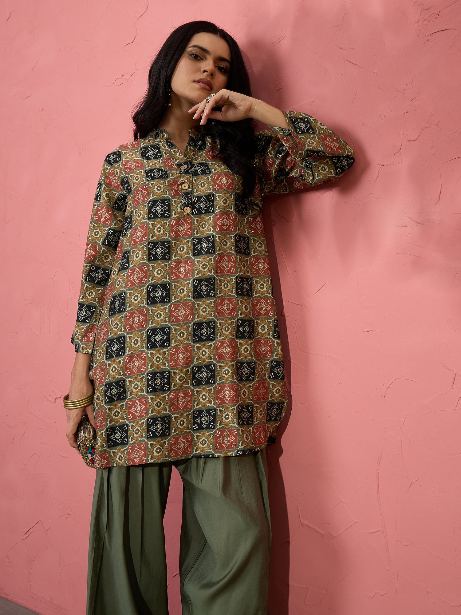 Fern Green Ajrakh Bandhani Salwar Set (To be dispatched in 7 -10 days)