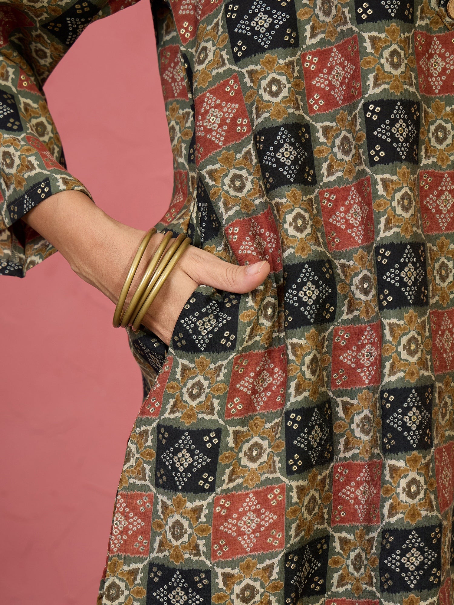 Fern Green Ajrakh Bandhani Salwar Set (To be dispatched in 7 -10 days)