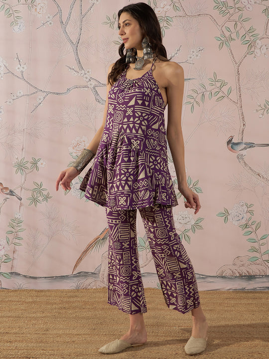 DUSTY MAUVE ETHNIC HALTER STRAPPY SET