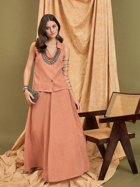 Rust Linen Shirt Skirt Set