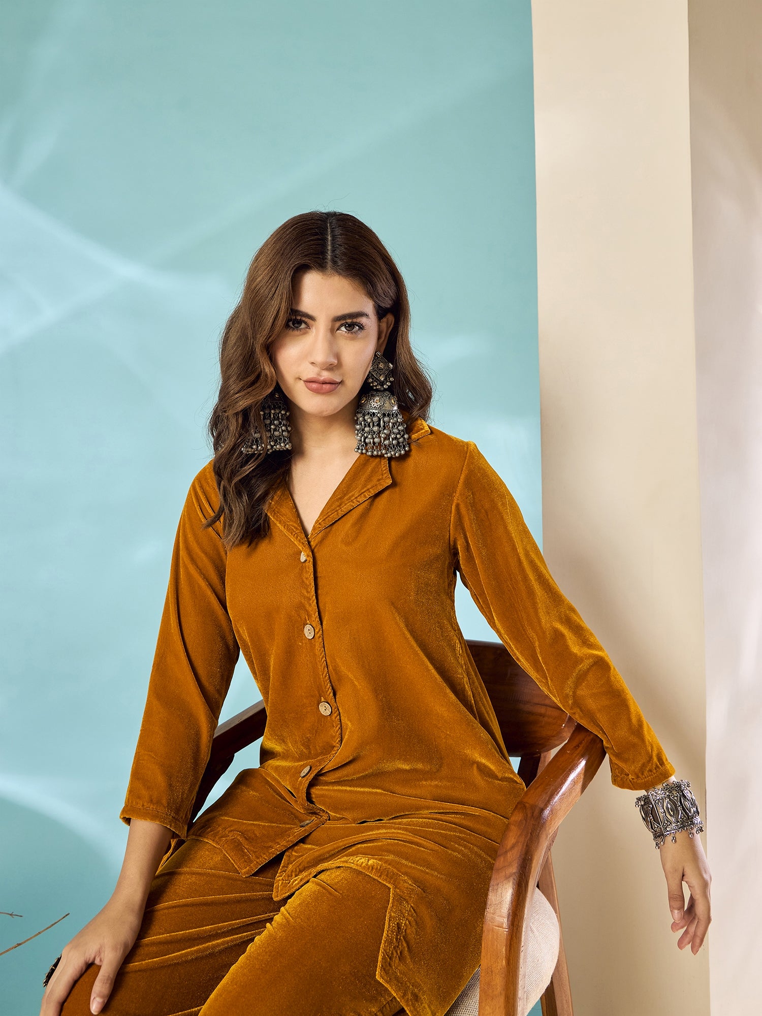 Marigold Velvet Blazer Coord Set