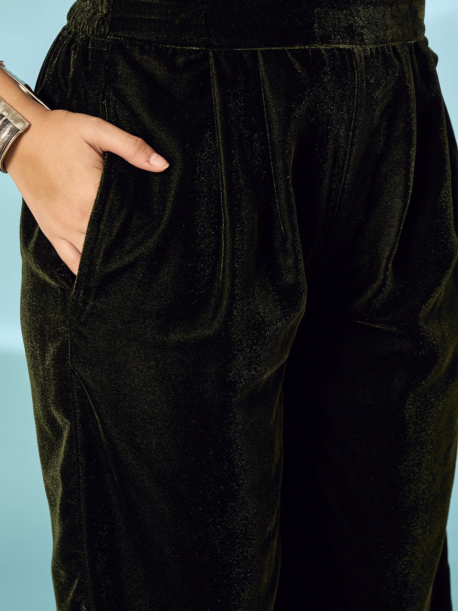 Mehndi Green Velvet Blazzer Coord Set