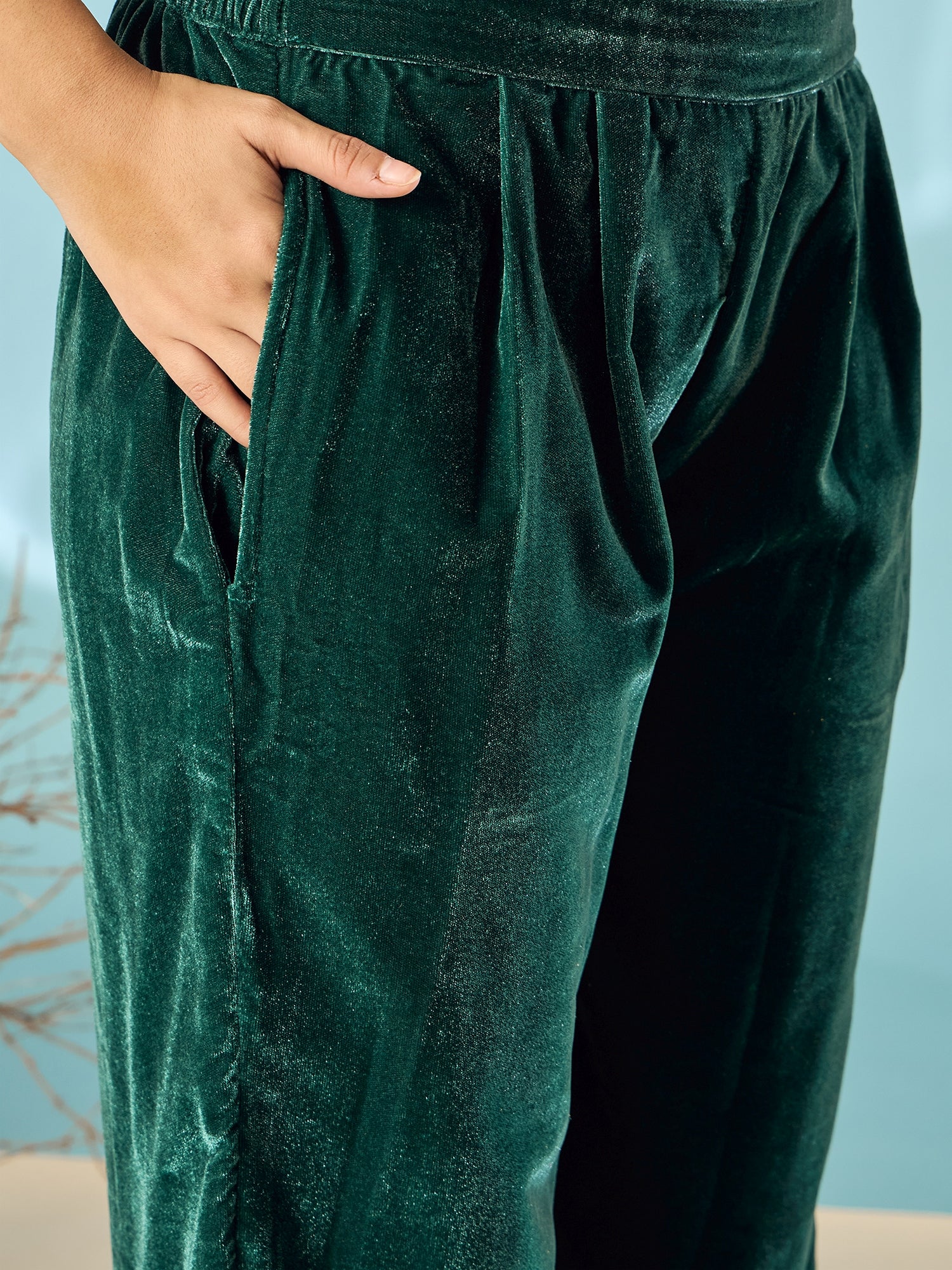 Teal Green Velvet Blazzer Coord Set