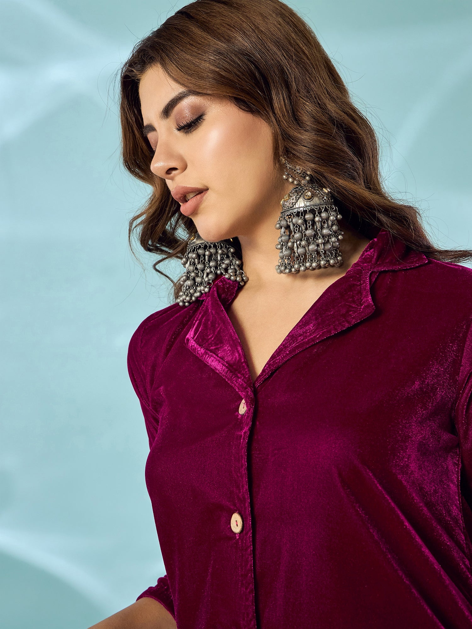 Wine Velvet Blazzer Coord Set