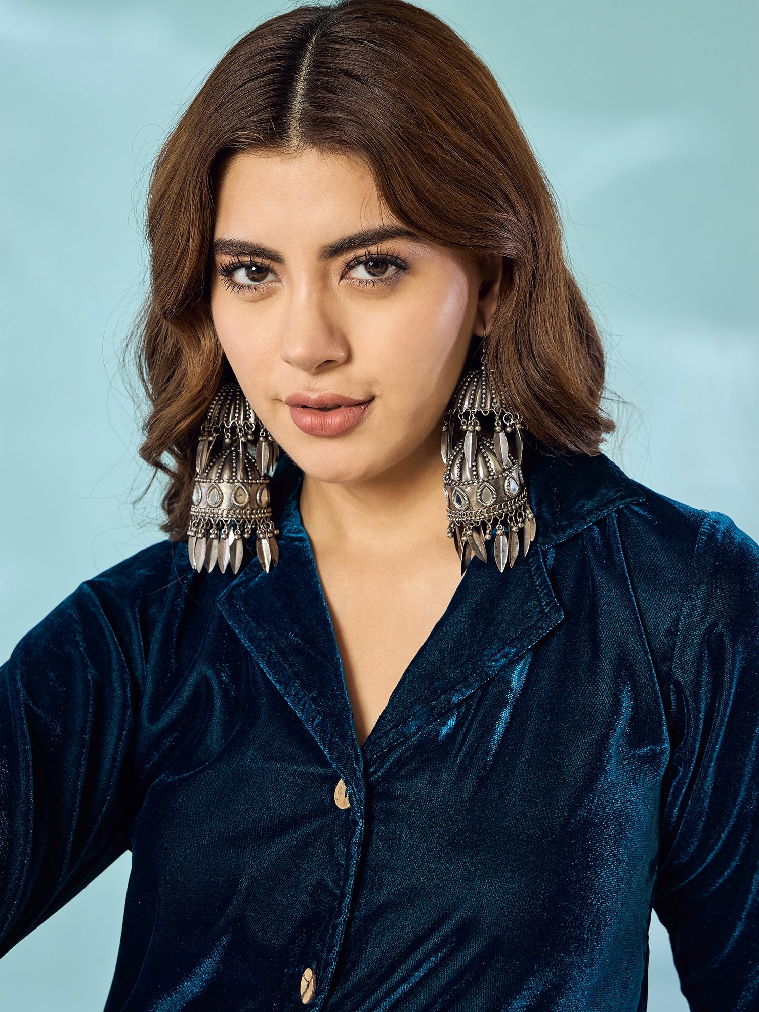 Peacock Teal Velvet Blazzer Coord Set