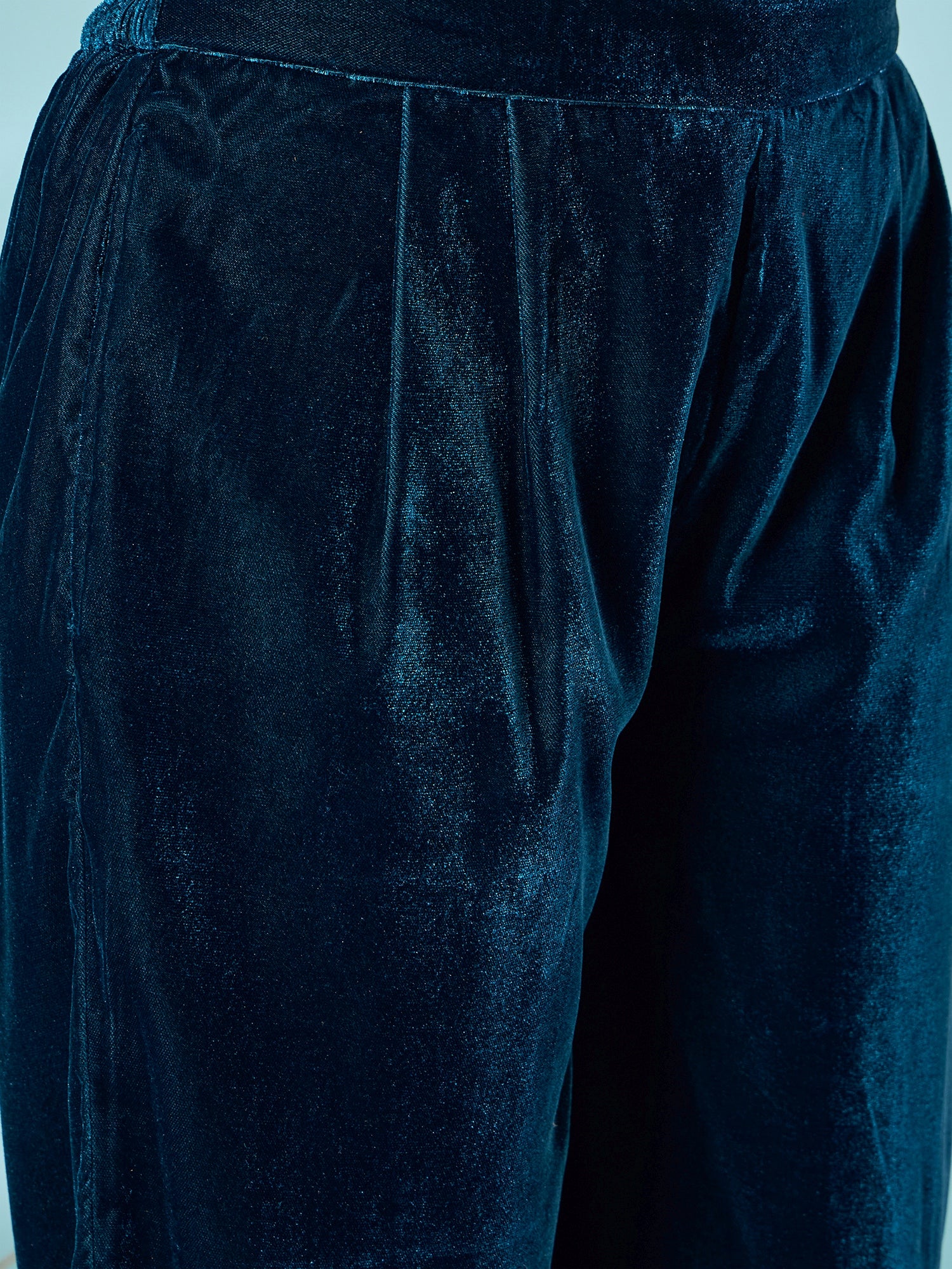 Peacock Teal Velvet Blazzer Coord Set