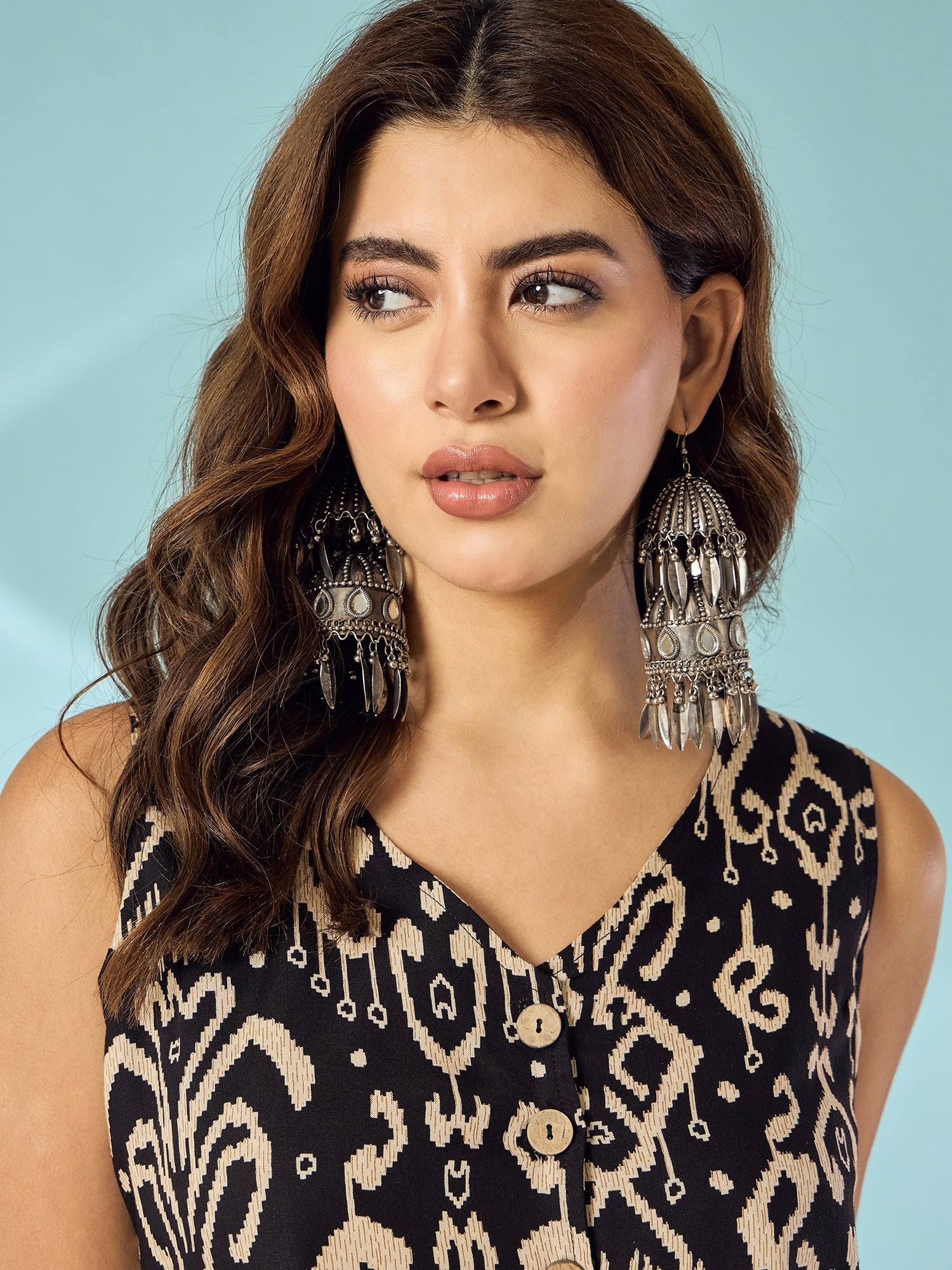 Black Damask Print Waistcoat Coord