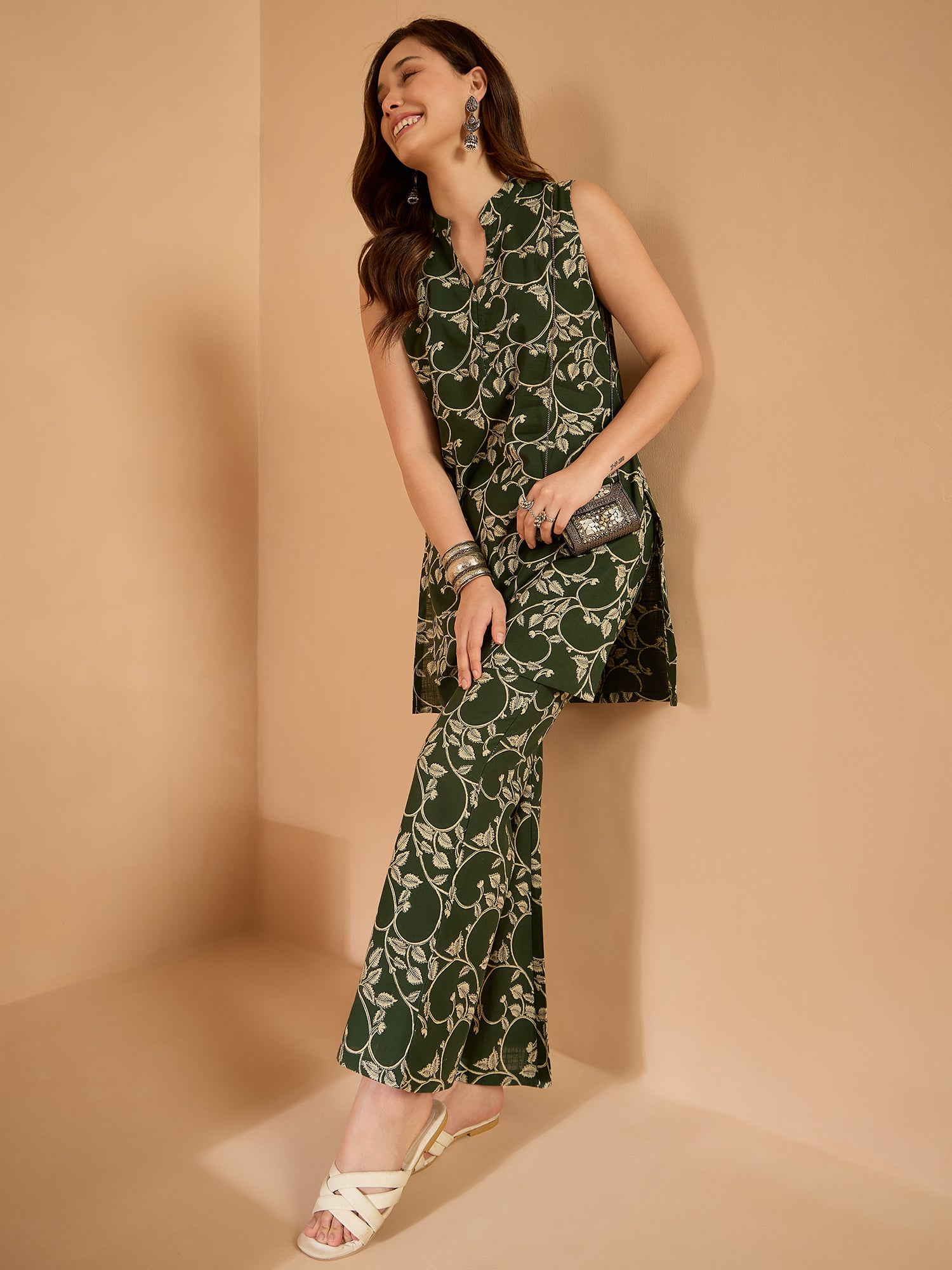 Green Leaf Jaal Narrow Pant Set